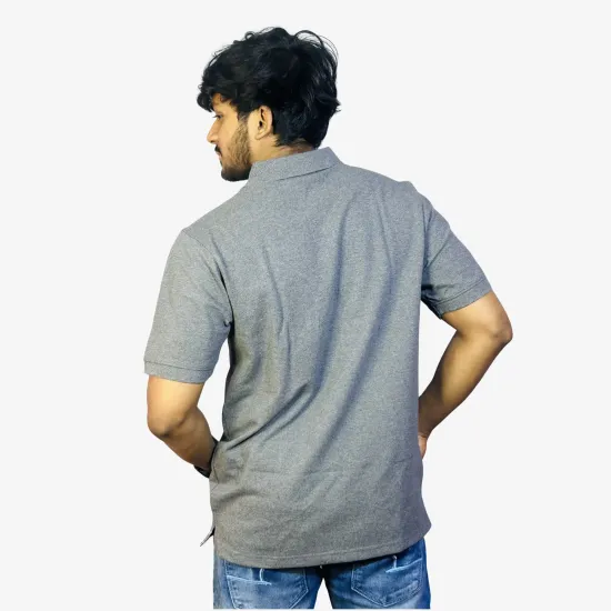 Men's Grey Cotton Polo T-Shirt – Classic Fit Casual Collar Tee